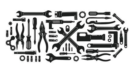 various tools arranged in an artistic pattern silhouette