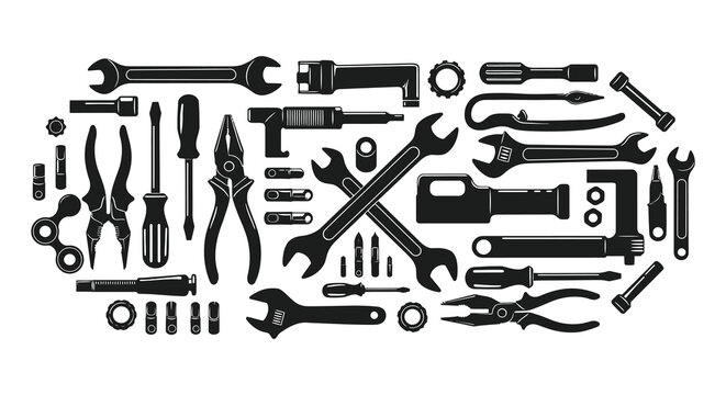 various tools arranged in an artistic pattern silhouette