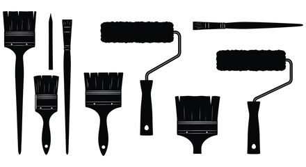 various painting tools arranged neatly in rows silhouette