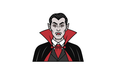 Classic Vampire Character with Fangs and Red Cape.
