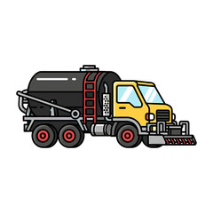 Fototapeta premium Illustration of a yellow and black water truck with a tank and ladder on a white background.