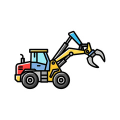 Fototapeta premium Colorful illustration of a forestry or construction vehicle with a claw-like arm.