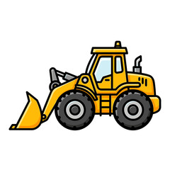 Naklejka premium A cartoon illustration of a yellow front-end loader with black outlines, isolated on a white background.