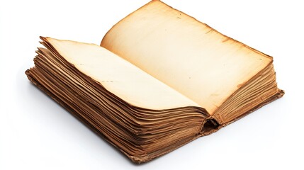Naklejka premium Open antique book with aged pages on white background