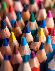 Close-up view of a vibrant collection of colored pencils, showcasing a multitude of hues and textures.