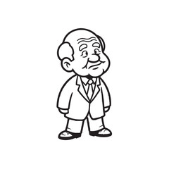 Old person in formal suit black and white vector illustration portrait elegant classic digital artwork