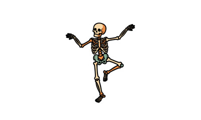 Colorful Dancing Skeleton in a Traditional Tattoo Style.