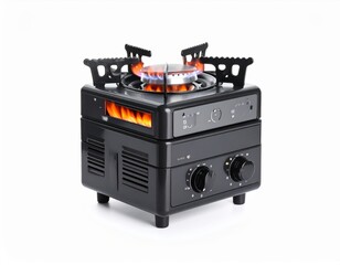 Fototapeta premium Portable Black Gas Stove with Flame