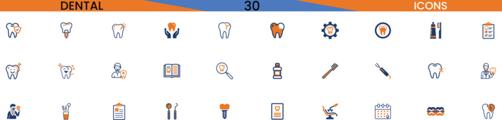 Set of dental care icons representing oral hygiene health and treatment symbols vector