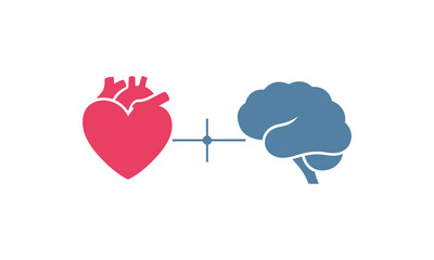 Connected Heart and Brain Icons, Simple Healthcare Symbol.