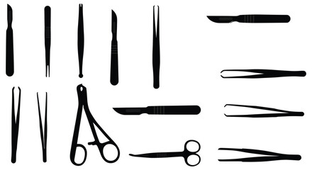 medical tools arranged neatly in rows silhouette