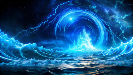 Surreal blue glowing hologram of financial waves futuristic trading stock hologram finance design