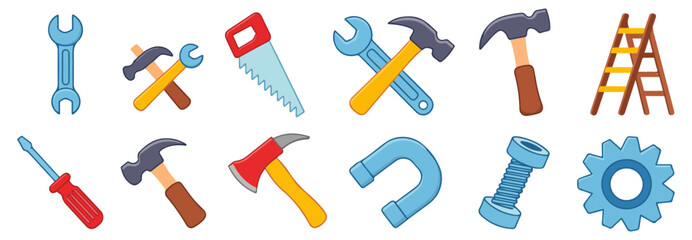 work tools emoji icon set vector illustration