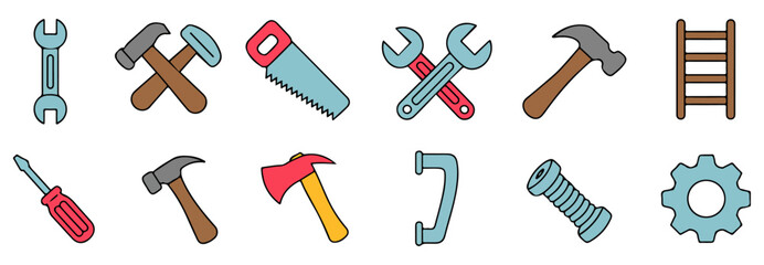 work tools emoji icon set vector illustration