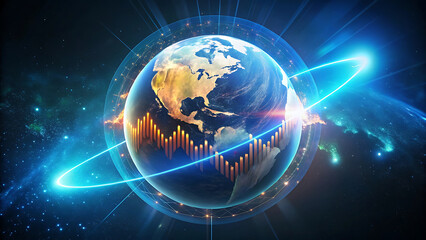 Surreal glowing hologram of earth with financial data futuristic finance globe holographic trading design