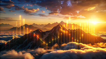 Surreal glowing stock market graph floating above futuristic finance hologram digital trading design  