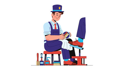 Polished Elegance: A skilled shoe shiner meticulously tends to a gentleman's footwear, epitomizing craftsmanship and attention to detail with a touch of vintage flair. 