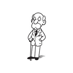 Old person in formal suit black and white vector illustration portrait elegant classic digital artwork