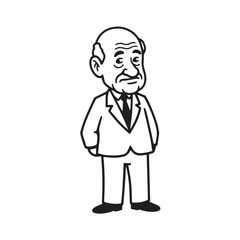 Old person in formal suit black and white vector illustration portrait elegant classic digital artwork