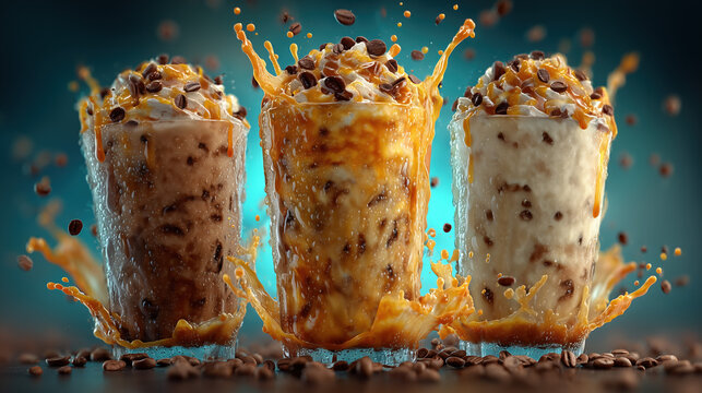 Delicious Ice Cream Milkshakes with Coffee and Toppings in Action