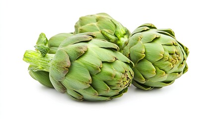 Fototapeta premium Fresh artichokes on white background