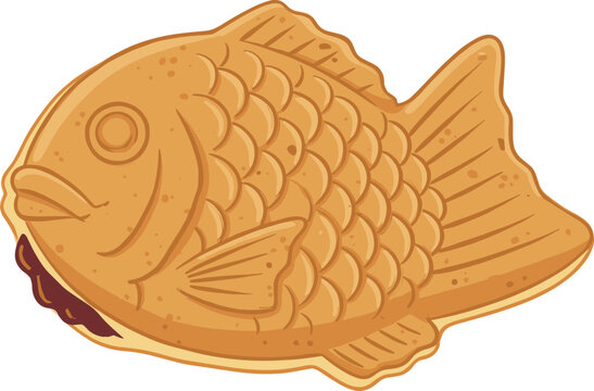 Taiyaki（たいやき） Japanese Fish Shaped Cake with Red Bean &ndash; Vector Illustration