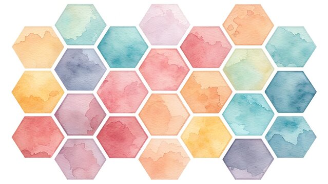 Watercolor Hexagon Pattern with Pastel Colors for Backgrounds and Creative Projects - Powered by Adobe