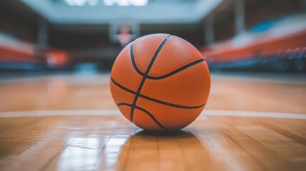 Obraz premium Close-Up of Basketball on Court with Focus on Texture and Details