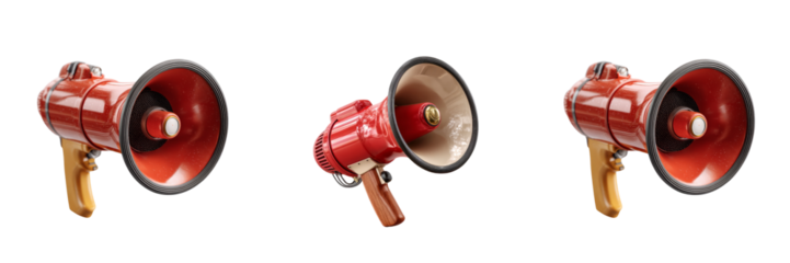 Megaphones for public announcements on transparent background studio environment high detail