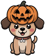Obraz premium Adorable Cartoon Dog with Pumpkin Hat for Halloween Celebration and Festive Decorations for Kids
