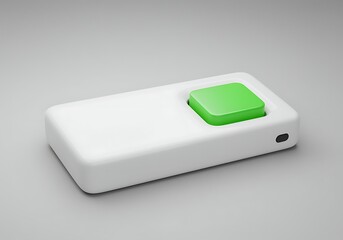 Minimalist White Device with Green Button for Smart Home Automation and Control with Modern Design Aesthetic