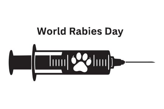 World rabies day syringe with paw print isolated on white background