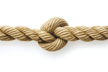 Fototapeta premium Close-up of thick twisted natural rope knot on white background