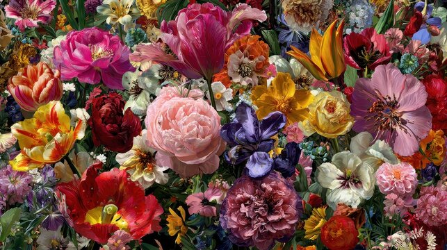 Vibrant Floral Abundance - A Colorful Symphony of Blossoms. - Powered by Adobe