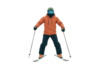 A high quality photograph of a single masked skier isolated on a transparant or white background