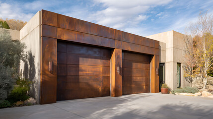 Contemporary minimalistic garages with sleek gates. Clean design, modern aesthetics, and functional architecture.