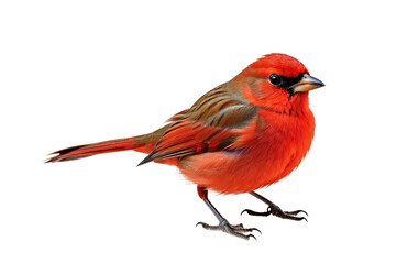 A high quality photograph of a single red bird isolated on a transparant or white background