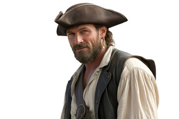 A high quality photograph of a single pirate isolated on a transparant or white background