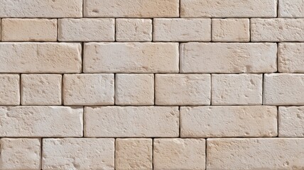 Textured tan brick wall patterned in neat rows. Artificial intelligence image
