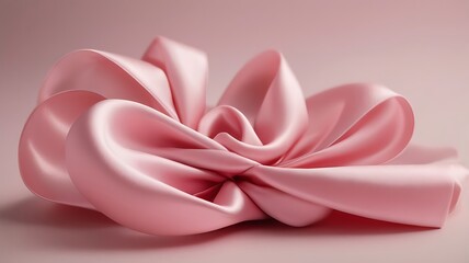 Minimalist Flat Lay Rolled Pink Satin Ribbon on Pastel Pink