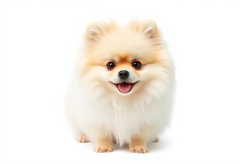 Obraz premium Fluffy Pomeranian dog, isolated on pure white background, pet photography, happy