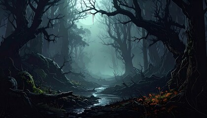 Gloomy forest pathway