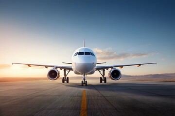Fototapeta premium Morning Runway: Passenger Plane Taxiing, Clear Skies