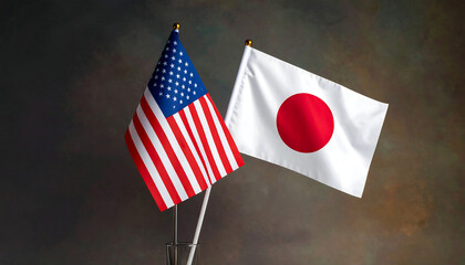 日本とアメリカの国旗が共に掲げられた国際関係の象徴表現