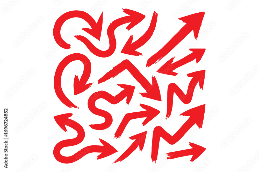 Canvas Prints various bold brush drawn curved arrows. collection doodle marker thick arrows in different direction