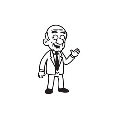 Old person in formal suit black and white vector illustration portrait elegant classic digital artwork