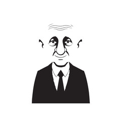 Old person in formal suit black and white vector illustration portrait elegant classic digital artwork