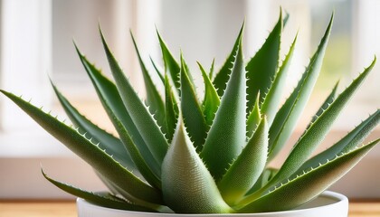 Fototapeta premium close up of an aloe vera plant in a white pot