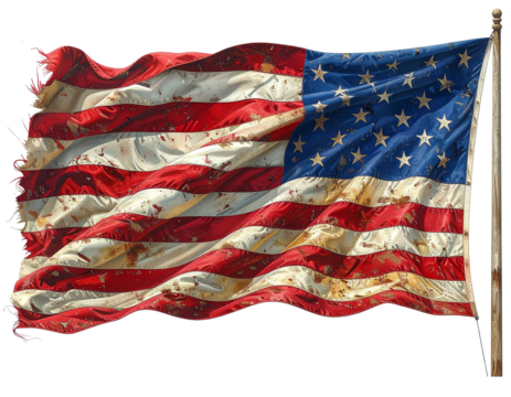 Firefly_A hyper-realistic painting of a weathered American flag, gracefully…ying in a stron 59648.png