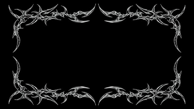 Neo tribal frames, grunge cyber gothic style symmetrical shape, dark futuristic abstract border vector design